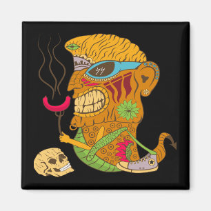 Íman Monstro Tiki de Churrasco com Linguiça e Crânio Hu