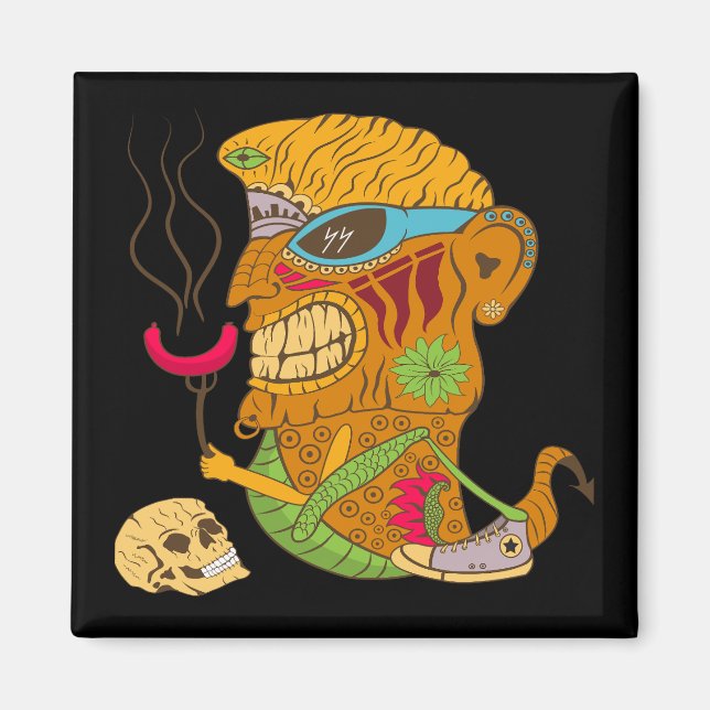 Íman Monstro Tiki de Churrasco com Linguiça e Crânio Hu (Frente)