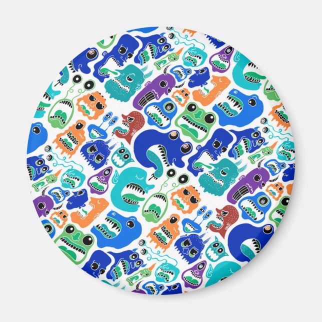 Íman Monstros colorido bonitos encaram padrões Maiúscul (Frente)