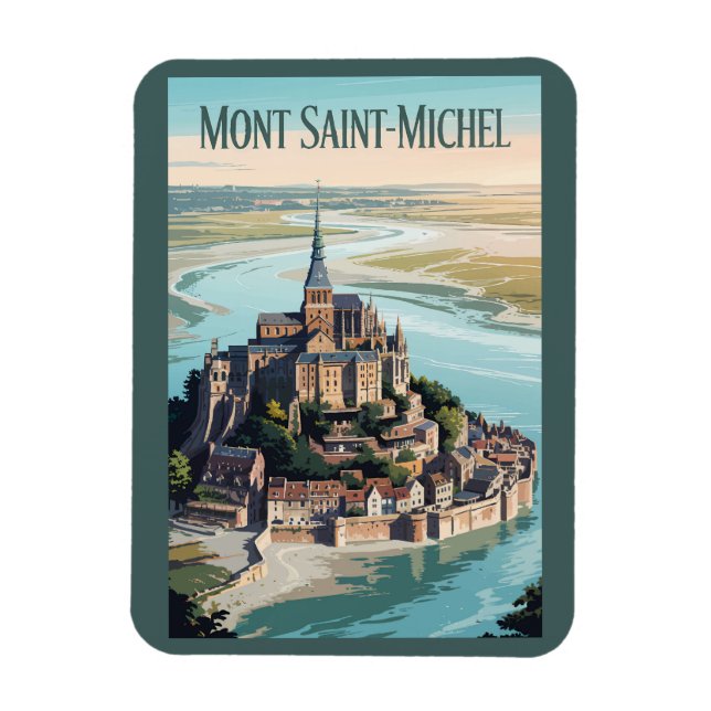 Íman Mont-Saint-Michel França Ilustração Arte Viagem (Vertical)
