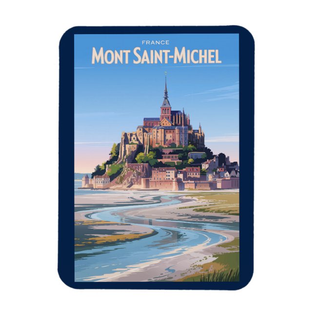 Íman Mont Saint Michel Illustration Travel Art Vintage (Vertical)