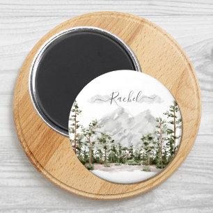 Íman Montanha e Floresta de Aquarela Monogramada