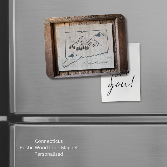 Íman Montanhas de Molduras de Madeira Russas de Connect (Connecticut Rustic Wood magnet. The "wood look" makes this magnet so unique. Personalize it!)