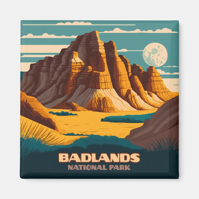 Íman Montanhas do Parque Nacional das Badlands Retro (Frente)