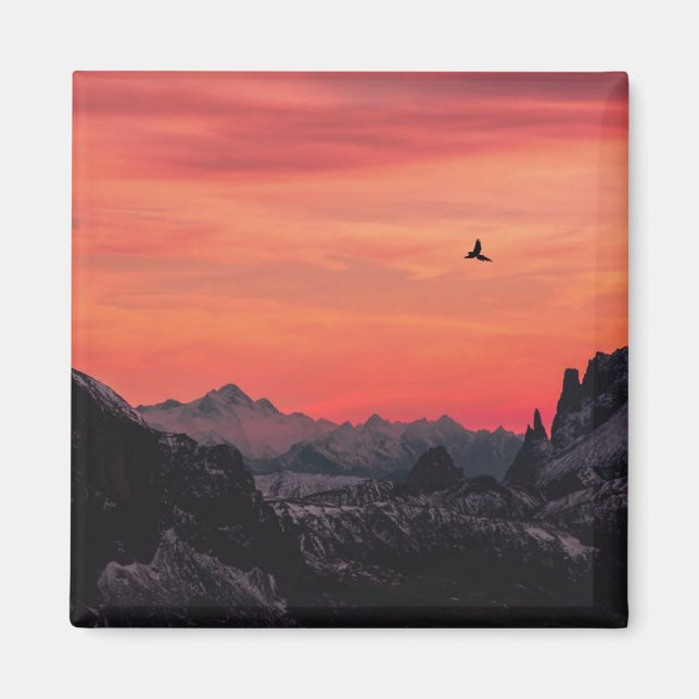 Íman Montanhas Orange Sunset Bird, no céu (Frente)