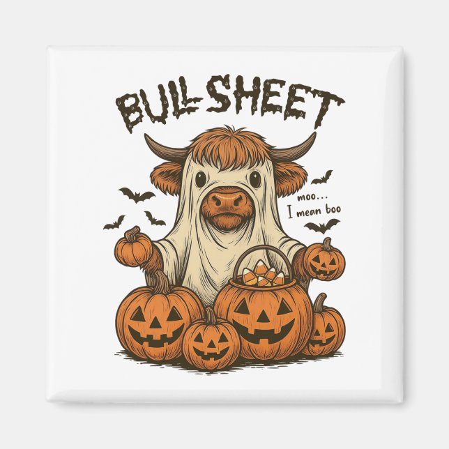 Íman Moo. Quero Dizer Boo Bullsheet Highland Cow Ghost  (Frente)