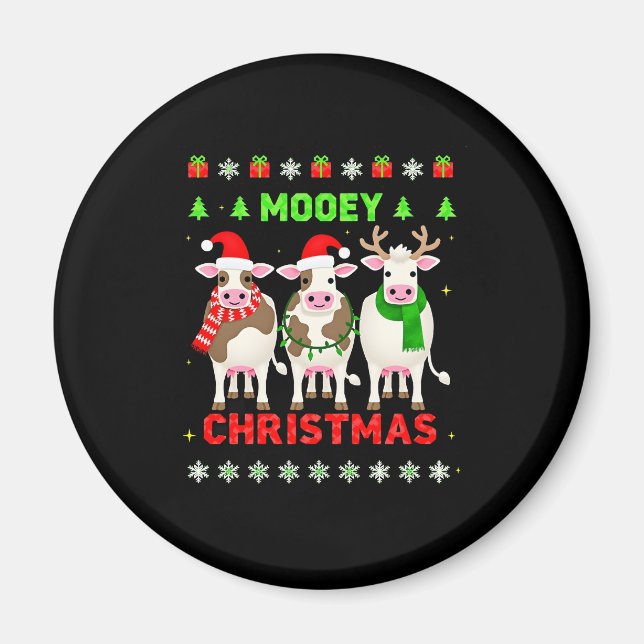 Íman Mooey Christmas Cow Christmas Ugly Sweater Pajama  (Frente)