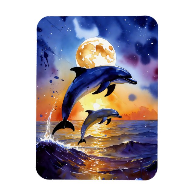 Íman Moonlit Dolphin Dreams Over Sunset Ocean (Vertical)