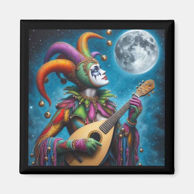 Íman 🎭 "Moonlit Melody: O Encantado Jester Magnet" (Frente)