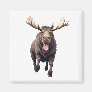 Íman Moose Feliz Brincadeira Saltando Na Floresta Aérea