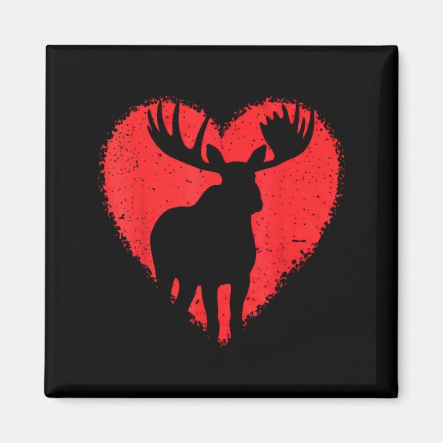 Íman Moose Lover Valentines Day Cute Red Heart Wild Ani (Frente)