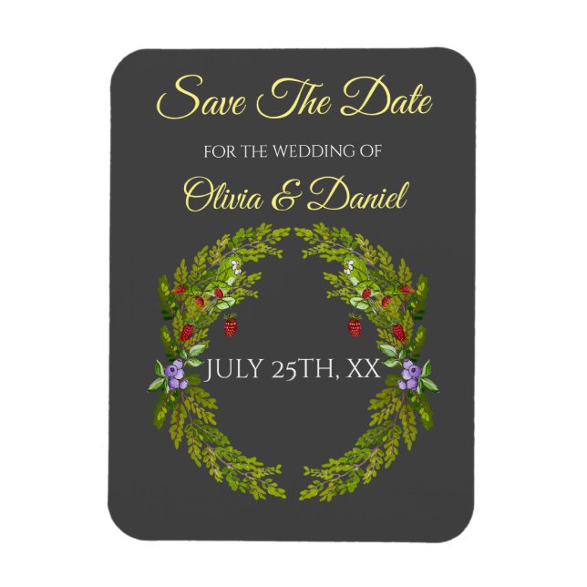 Íman Morangos da floresta aquosa e cogumelos (Vertical)