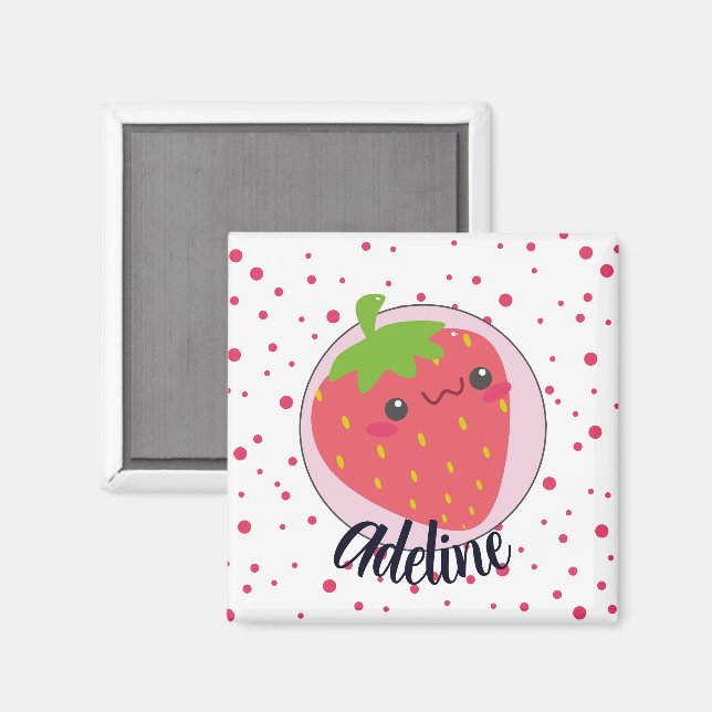Íman Morangueiro Fofo com Bolinhas Personalizado (Front/Back)