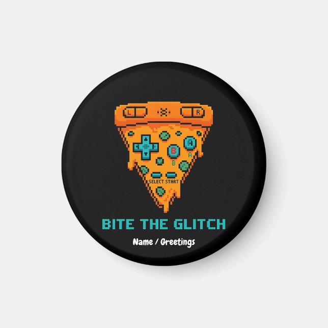 Íman Morde a Falha Retro 8-Bit Pixel Pizza Gamer (Frente)