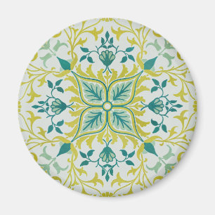 Íman Morris Amarelo Turquesa Padrão de Videira e Flor