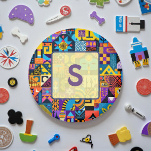 Íman Mosaico de Colcha Geométrica de Arte Popular Abstr