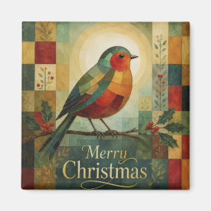 Íman Mosaico de Natal Robin Pássaro Folha de Azevinho