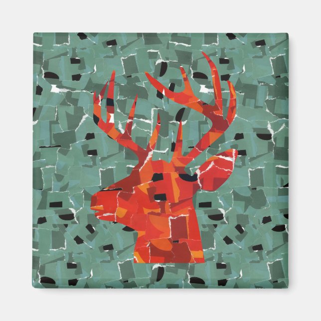 Íman Mosaico de silhueta de cabeça de veado (Frente)
