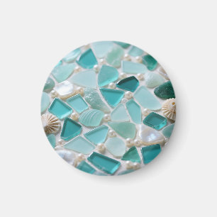 Íman Mosaico de Vidro Marinho Charme Costeiro Turquesa
