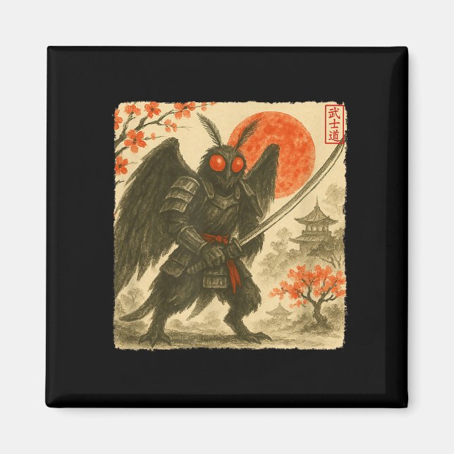 Íman Mothman Samurai Japanese Warrior Costume Sumi-e Ar (Frente)