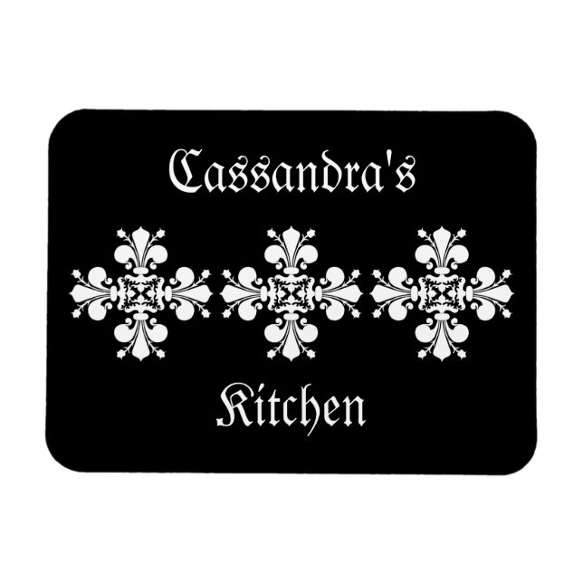Íman Motif branco elegante de fleur de lis damask (Horizontal)