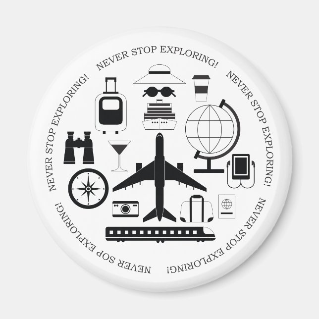 Íman Motif de Objetos de Viagem preto e branco moderno (Frente)