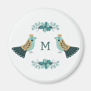 Íman Motif popular escandinavo com aves e flores