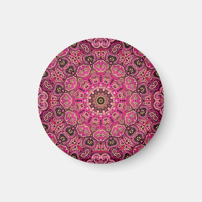 Íman Motivo de Mandala Geométrica Rosa Quente (Frente)