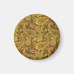 Íman Motivo Paisley em Amarelo, Marrom sobre Fundo Pret