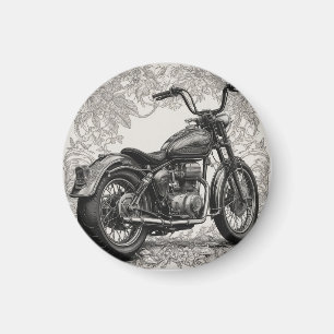 Íman Moto Antiga com Moldura Floral – Biker Retrô