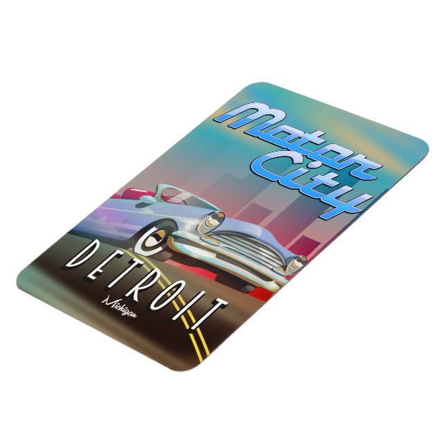 Íman Motor City Detroit Michigan poster de viagens. (Left Side)