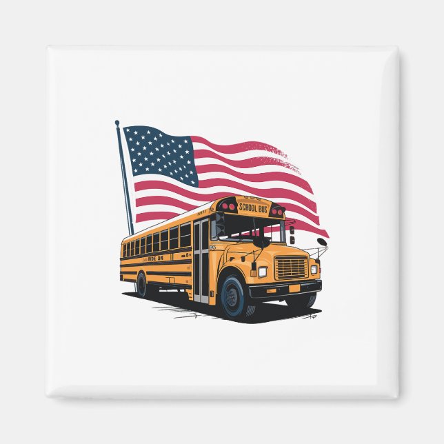 Íman Motorista de ônibus escolar bandeira dos EUA  (Frente)