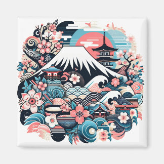 Íman Mount Fuji & Sakura - Traditional Japanese Magnet