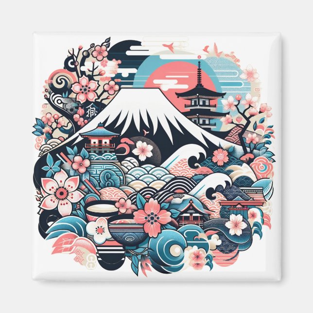 Íman Mount Fuji & Sakura - Traditional Japanese Magnet (Frente)