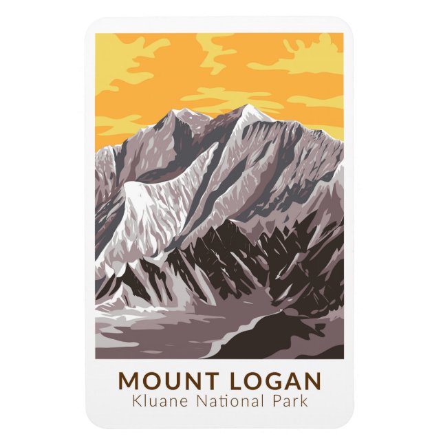 Íman Mount Logan Canada Viagem Art Vintage (Vertical)