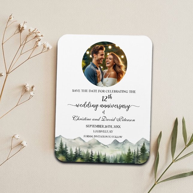 Íman Mountain Pine 12 Wedding Anniversary Save the Date (Criador carregado)