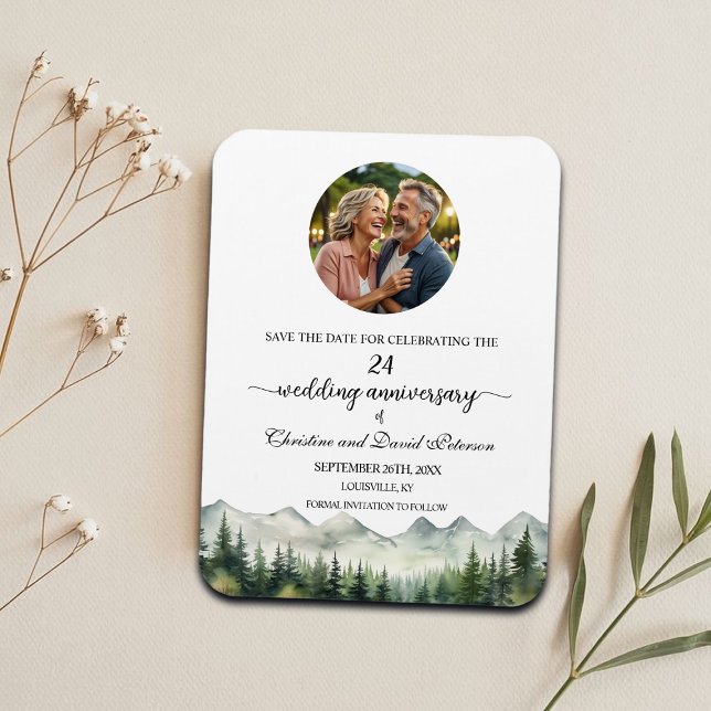 Íman Mountain Pine 24 Wedding Anniversary Save the Date (Criador carregado)
