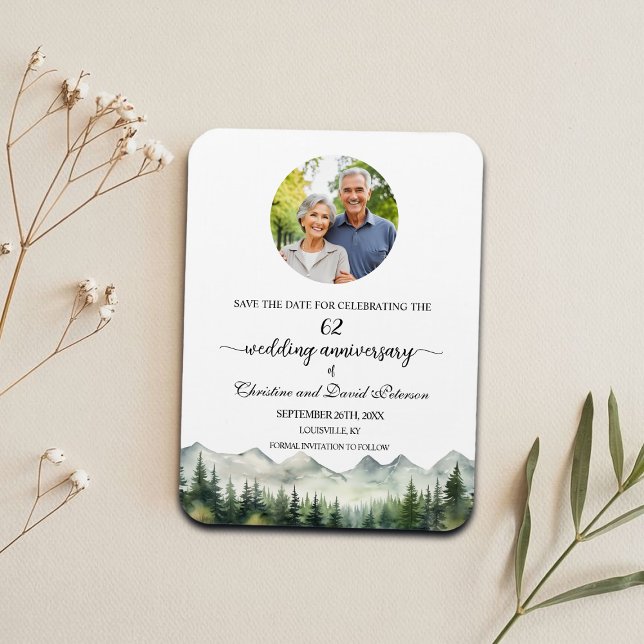 Íman Mountain Pine 62 Wedding Anniversary Save the Date (Criador carregado)