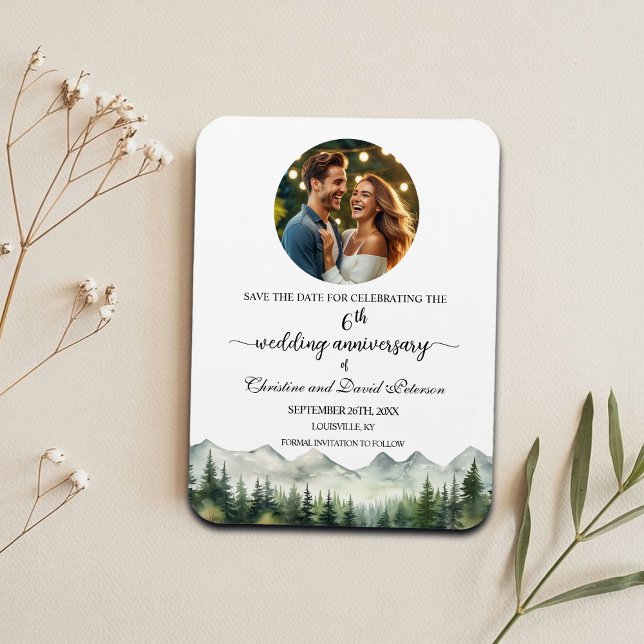 Íman Mountain Pine 6 Wedding Anniversary Save the Date (Criador carregado)