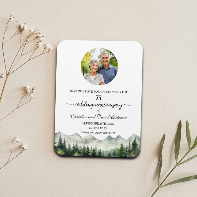 Íman Mountain Pine 75 Wedding Anniversary Save the Date (Criador carregado)