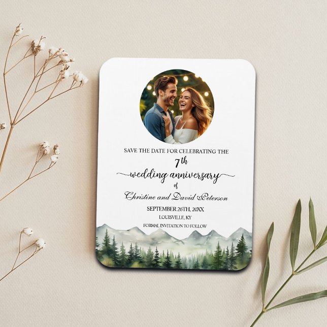 Íman Mountain Pine 7 Wedding Anniversary Save the Date (Criador carregado)