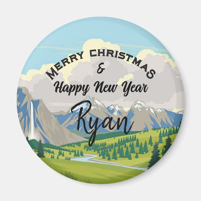 Íman Mountain Scene Country Add a Name (Frente)