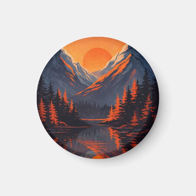 Íman Mountain Sunset Reflection Fiery Orange Sky  (Frente)