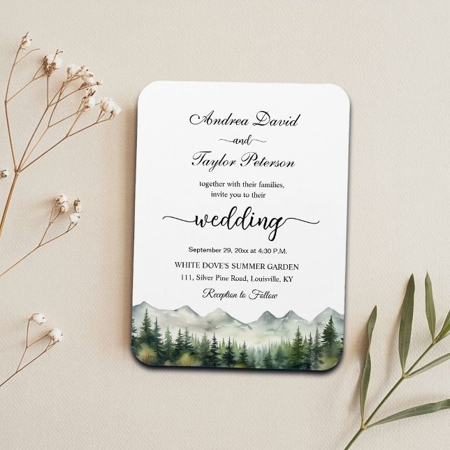Íman Mountains and Pines Elegant Wedding Invitation (Criador carregado)