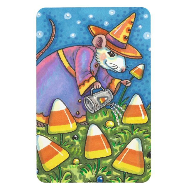 ÍMAN  MOUSE BRANCO NO JARDIM DE MILHO CANDATO, COLORIDO  (Vertical)