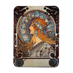 Íman Mucha Art Nouveau Mulher Vintage Zodiac La Pluma M