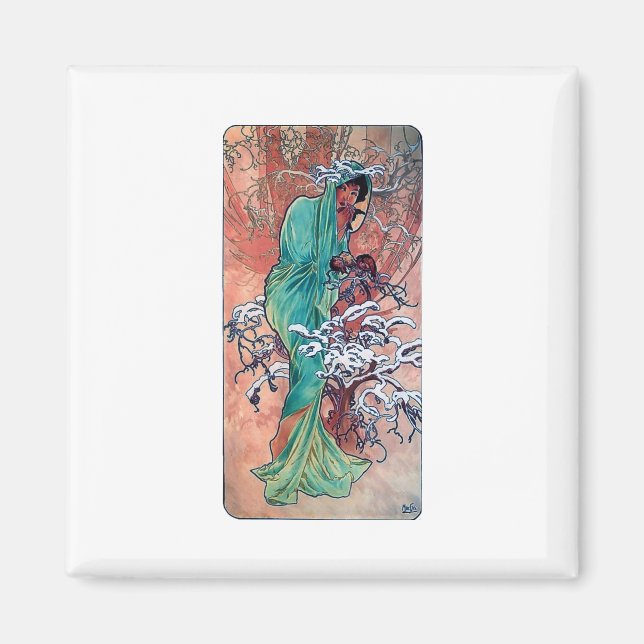 Íman Mucha Winter art nouveau Lady Sparbird (Frente)