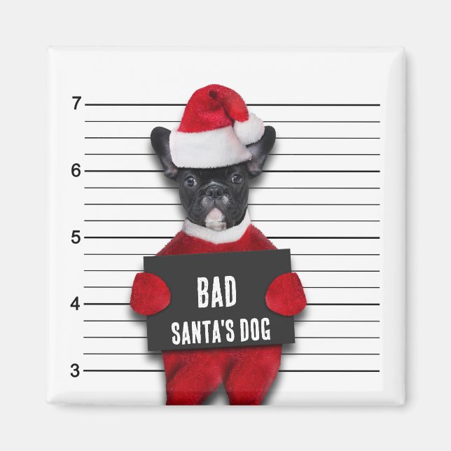 Íman Mugshot Bad Papai noel Dog Engraçado Natal (Frente)