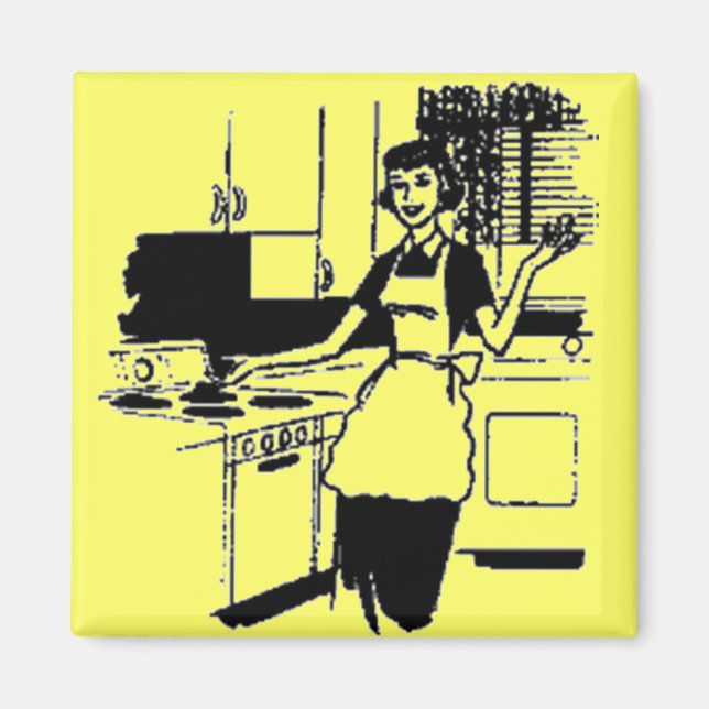 Íman Mulher-50 amarela na cozinha (Frente)