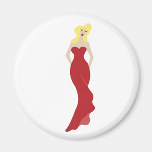 Íman Mulher à moda em um vestido vermelho